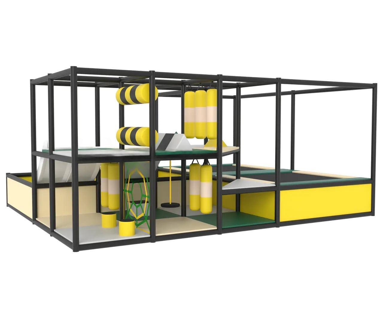 Дитячий лабіринт 5х4x2 "Onyx" — стильний ігровий комплекс з чорним каркасом та жовтими акцентами.