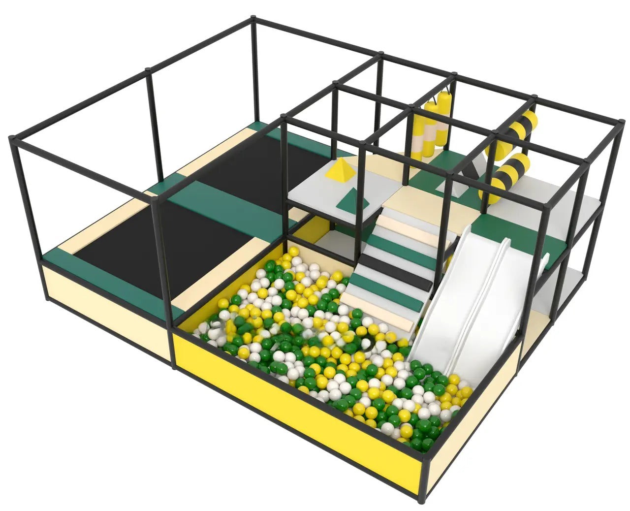Дитячий лабіринт 5х4x2 "Onyx" з чорним каркасом, темно-зеленими та жовтими акцентами.