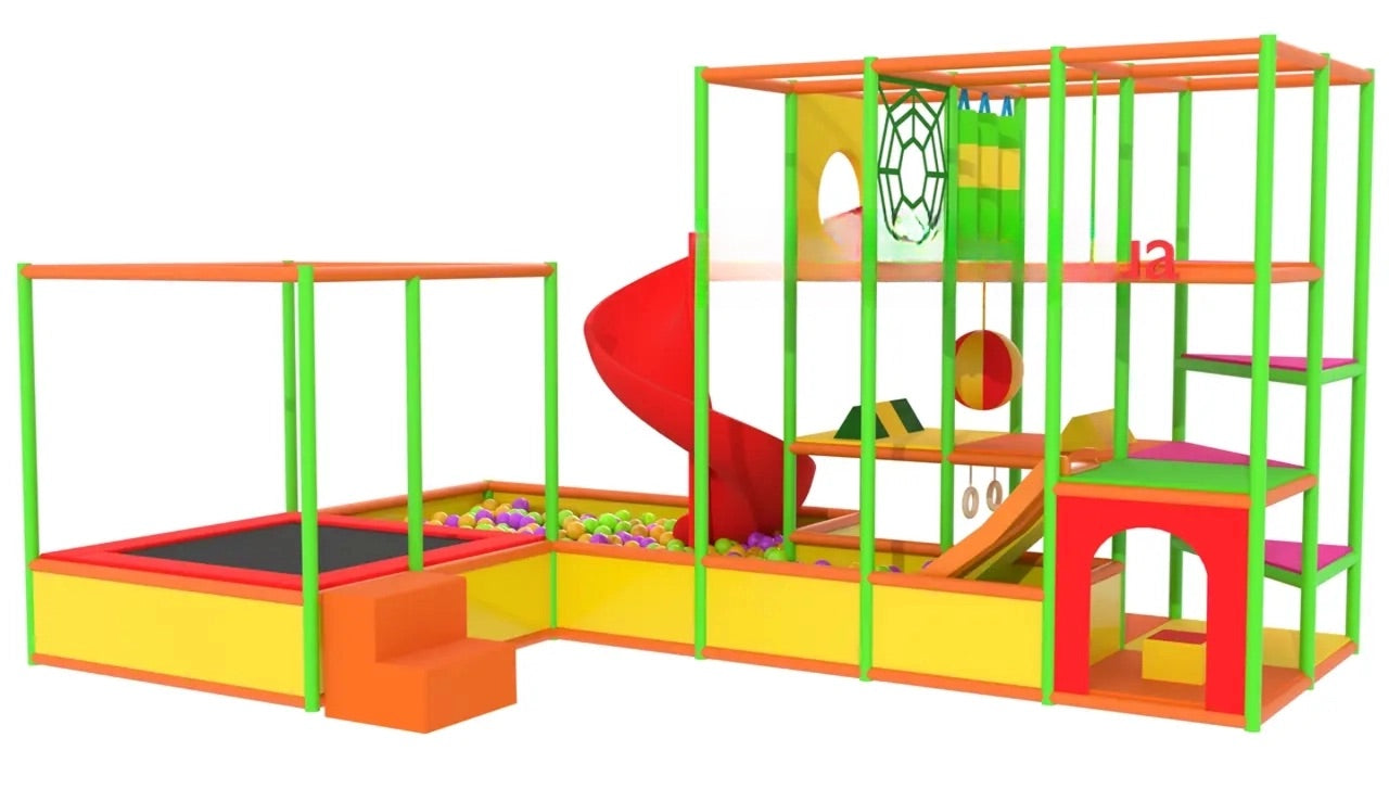Дитячий лабіринт 6х4х3 "Nexus" з батутом та басейном, кольоровий ігровий комплекс з гіркою та зонами для активного відпочинку.